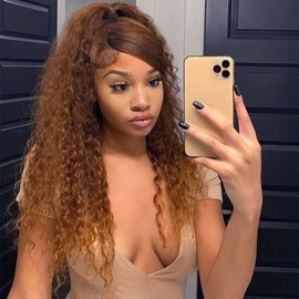 YOKADA HAIR 180% Density Ombre Color Deep Part 13x4 Lace Front Wigs for Black Women Middle Part Long Curly Glueless Wig Plucked With Baby Hair (16 inch, 13x4 wig)