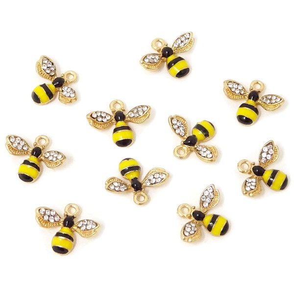 Honbay 10PCS Enamel Bee Charm Pendants with Crystal for Jewelry
