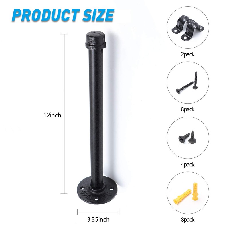 3/4" Industrial Black Iron Pipe Shelf Brackets, Rustic Wall Mounted