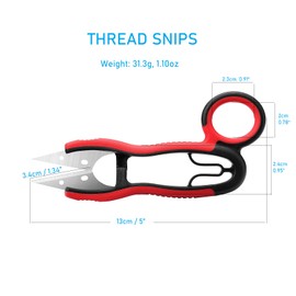 LIVINGO Professional Sharp Thread Snips: 5 inch Small Detail Precision Embroidery Seam Cutter for Sewing Crafting Crochet Stitch Trimming Yarn, Spring Loaded, Comfort Grip, Protective Cover, Red