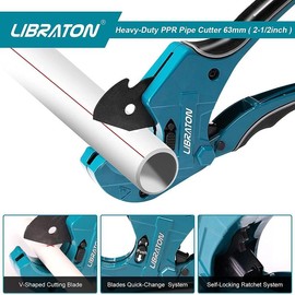 Libraton PVC Pipe Cutter, Up to 2-1/2", Ratchet Pipe Cutter Heavy-Duty, Pex Cutting Tool for Cutting PEX, PVC, PPR Plastic Hoses and Plumbing Pipe