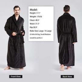 FashGudim Mens Robes Big and Tall Full Length Plush Fleece Long Robe for Men Bathrobe Shawl Collar Warm Winter House Robes (Black,6XL)