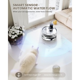 Wireless Cat Water Fountain Glass - 108oz/3.2L Automatic Ultra-Quiet Cat Water Fountain Cordless, Glass Battery Operated Pet Fountain Rechargeable Water Dispenser for Cats, Puppy, Multiple Pets