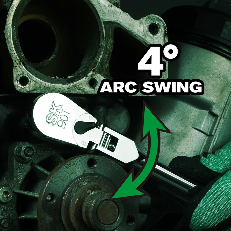 SK 3/8" Drive Flex Head Ratchet Handle, 90-Tooth Ratchet,Premium CR-V