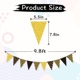 VILIFEVER Black Gold Party Decorations Banner for Birthday, Graduation, Retirement, Gold and Black Triangle Bunting Garland for Wedding Shower Engagement New Year Anniversary Party Decor