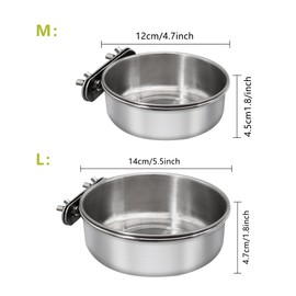 DVHEY Medium+Large Bird Feeding Dish Cups,Parrot Food Bowl Cage with Clamp Holder Stainless Steel,Birdcage Coop Water Feeder for Cockatiel Parakeet Macaw Finches Lovebirds Small Animals (1 Pack, M+L)