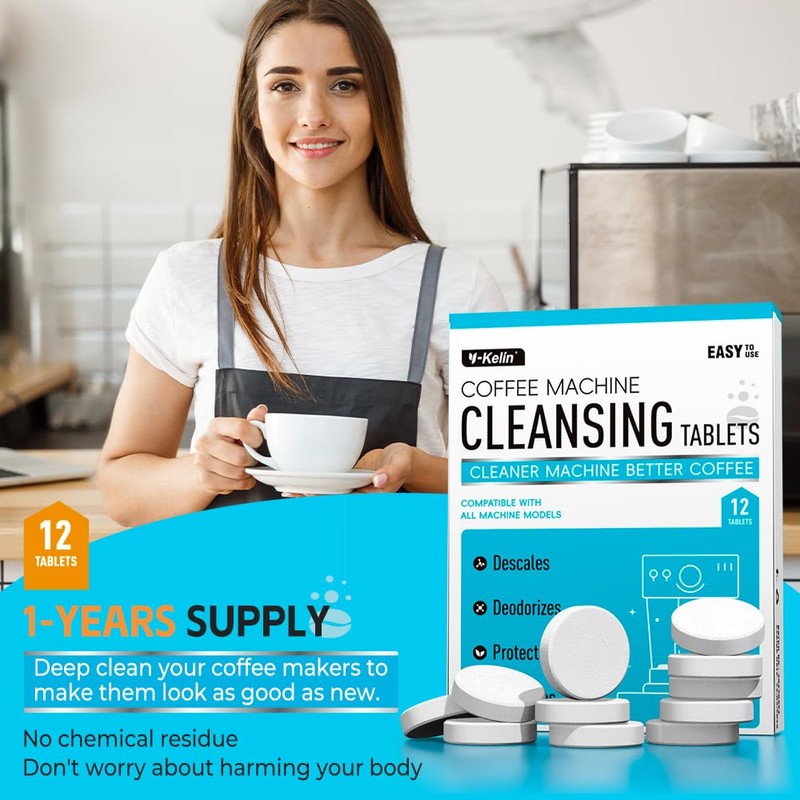 Y-Kelin Coffee Maker Cleaner And Descaler Tablets - 12Count Descaling