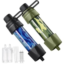 Outdoor Personal Water Filter Camping 2 Packs - Mini Water Filtration System, Straw Water Purification System, Portable Filter, Survival Equipment for Hiking,Camping,Travel,and Emergency Preparedness