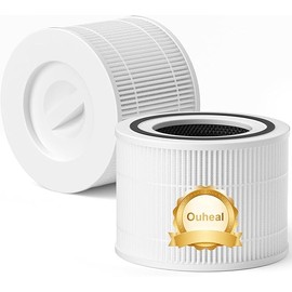 2Pcs Ouheal Replacement Filter for Core 300 Air Purifier LEVOIT Core300-P Core 300S Core300S-P High-Efficiency 3-in-1 H13 True HEPA Filter Activated Carbon 360 Degrees White