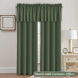 H.VERSAILTEX 2 Panels Blackout Curtain Valances for Kitchen Windows/Bathroom/Living Room/Bedroom Privacy Decorative Rod Pocket Short Window Valance Curtains, 52" W x 18" L, Bronze Green
