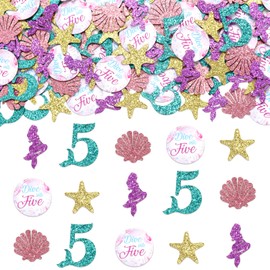 Kreatwow Mermaid 5th Birthday Party Decorations Dive into 5 Confetti Birthday Decorations Little Mermaid Table Scatter Decor Ocean Theme Under The Sea 5th Decor for 5 Year Old Girl