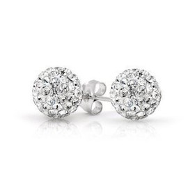 4MM WHITE/CLEAR Sparkly Austrian Crystal Round Disco/Glitter Ball Sterling Silver Stud Earrings/Ear Studs for Women Girls Unisex - 925 Sterling Silver - Designer Shamballa Style