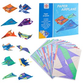 Paper Airplane Kits with 12 Classic Designs, 36 Sheets of Colorful Origami,World Record Paper Planes, Airplane Gifts for Boys and Girls Ages 6-12+