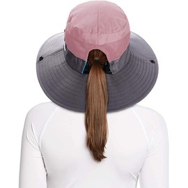Rosoz Ponytail Sun Bucket Hats for Women UV Protection Foldable Mesh Wide Brim Hiking Beach Fishing Summer Safari