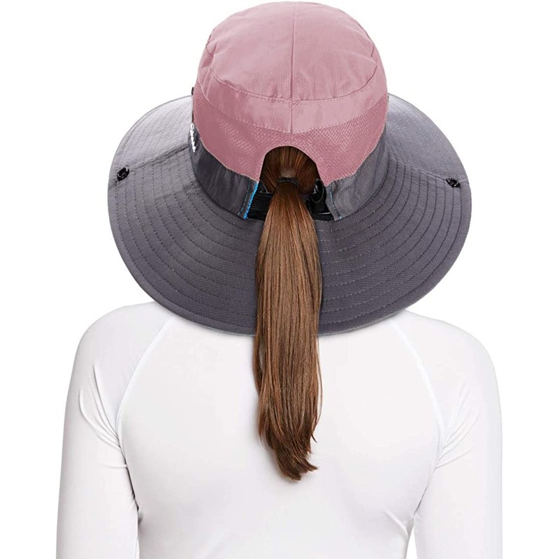 Rosoz Ponytail Sun Bucket Hats for Women UV Protection Foldable