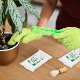 Dansib 20 Pcs Plants Cleaning Set Include 1 Pair Dusting Gloves 14 Based Wipes 1 Leaf Cleaning Tong with 3 Removable Microfiber Sleeves 1 Duster Brush for Indoor Outdoor Garden Plant Shiny Leaves