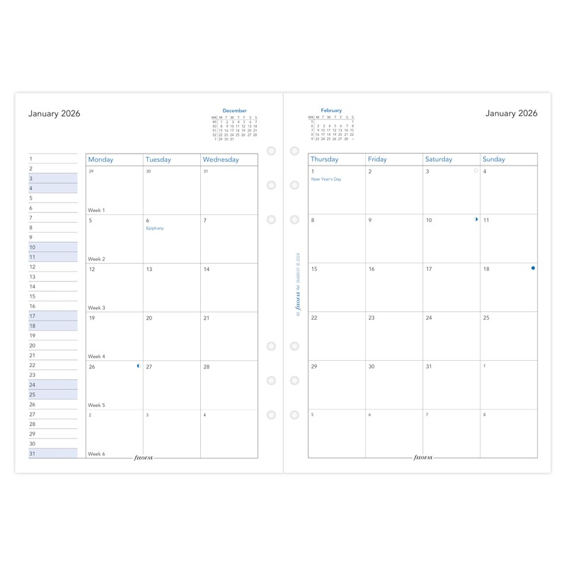 Filofax Personal Organizer Refill, Starts January 2026, A5 Monthly, White,