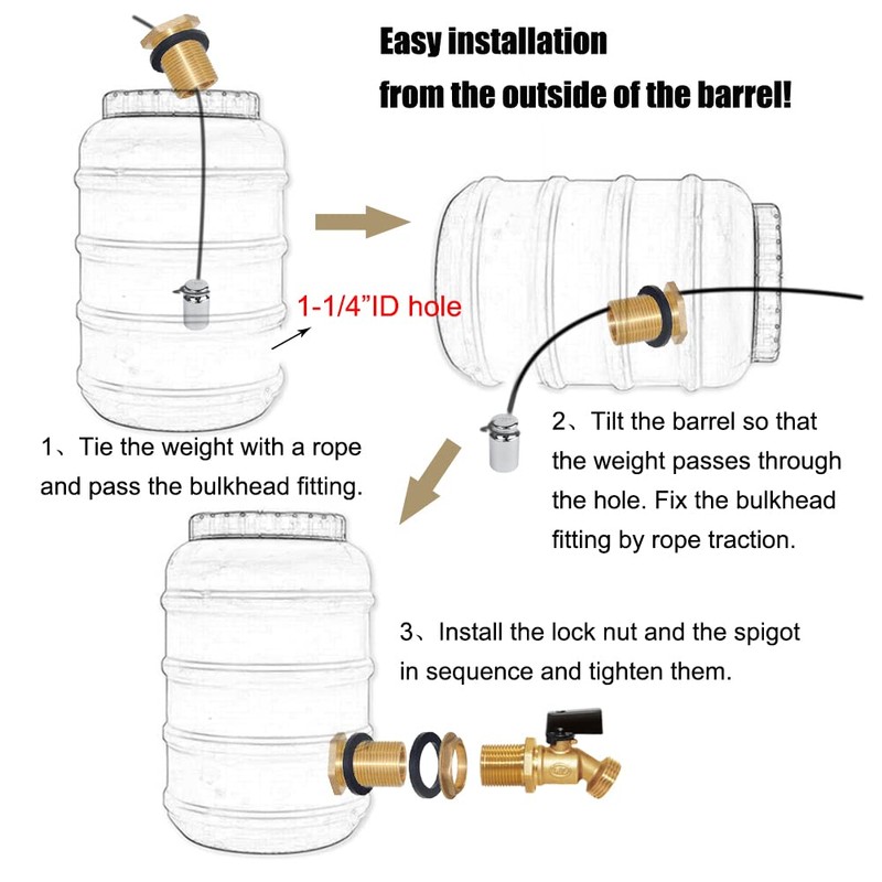 Joywayus Brass Water Container/Rain Barrel Spigot 3/4" Threaded Quarter Turn