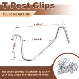 Hoqqf T-Post Clips (100pcs) Fence Wire Clips, Galvanized Steel Fence Clips, Time-Saving Convenient Pre-Cut Wire Ties