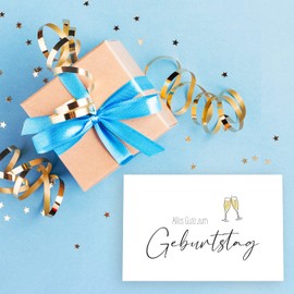 1 Premium Happy Birthday Card – 10.5 x 14.8 cm – Folding Card (Designer Paper) with 1 Brown Envelope (Natural Paper) – Birthday Card Happy Birthday Cards, White Gold