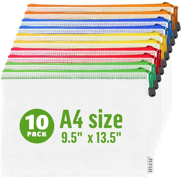 10 Pack A4 Mesh Zipper Pouch Bags - Plastic Zipper