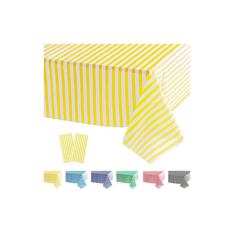 POPOYU 2Pcs Yellow Stripe Table Cloth,Yellow and White Table Covers,137