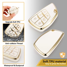 CTRINEWS for Buick Key Fob Cover with Metal Braided Rope Keychain, Upgraded Soft Case for Avenir Envision Encore Chevy Suburban Tahoe GMC Yukon Denali Sierra (6 Buttons) (Gold, B2)