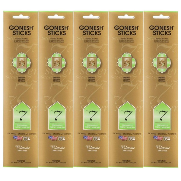Gonesh Incense Sticks Classic Collection - No. 7 Perfumes of Earthly Wonders 5 Packs (100 Total)