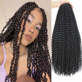 Passion Twist Hair 18 Inch 6 Packs Water Wave Crochet Hair Pre Looped Natural Black Color Synthetic Crochet Hair Extensions for Black Women ( 132 Strands, 1B#） …