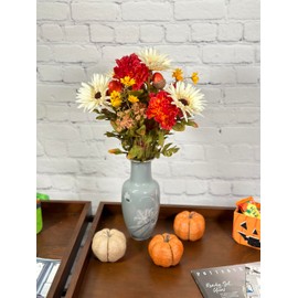 Admired By Nature 14 Stems Artificial Gerbera Daisy Marigold Acorn Flowers Bush, Home Office Wedding Thanksgiving Cemetery Flowers for Grave Fall Floral Arrangements Decoration 4 Units, Cream/Rust Mix