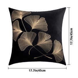Pack of 2 Cushion Covers 45x45cm Cozy Velvet Decor Throw Pillow Covers Gold Ginkgo Leaves Bronzing Decorative Pillow Cases Cushion Cover for Couch Bed (Black)
