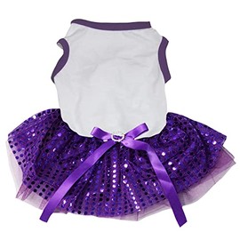 Petitebella - Vestido de Perro tutú con Lentejuelas Lisas (Blanco/Morado, Mediano)