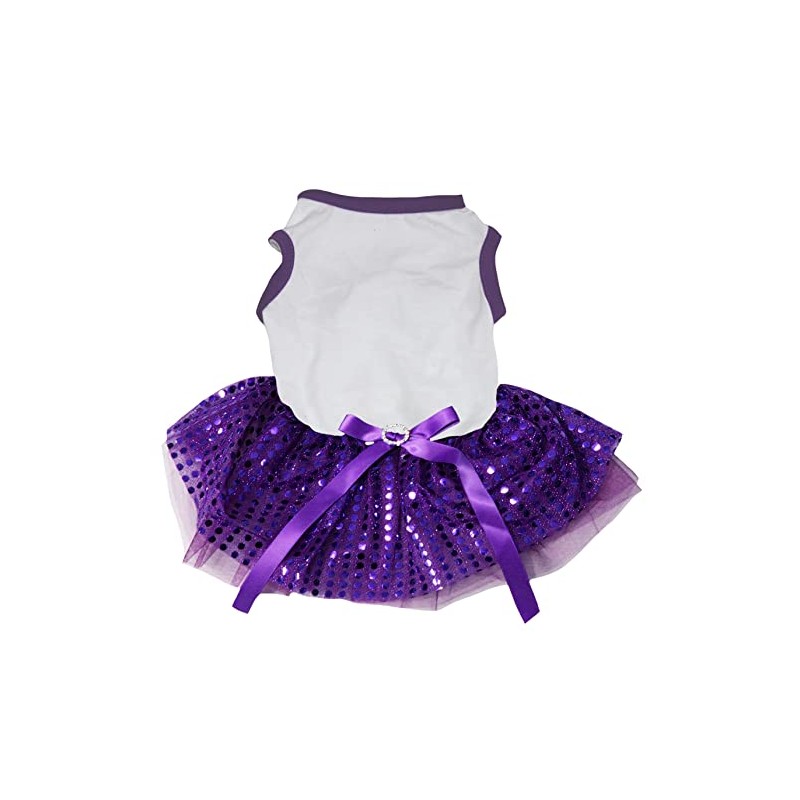 Petitebella - Vestido de Perro tutú con Lentejuelas Lisas (Blanco/Morado,