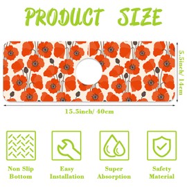 Sink Faucet Absorbing Mat Poppy Flowers Sink Splash Guard Drying Mat for Kitchen Bathroom Faucet Sinkmat 15.5"X5.5"
