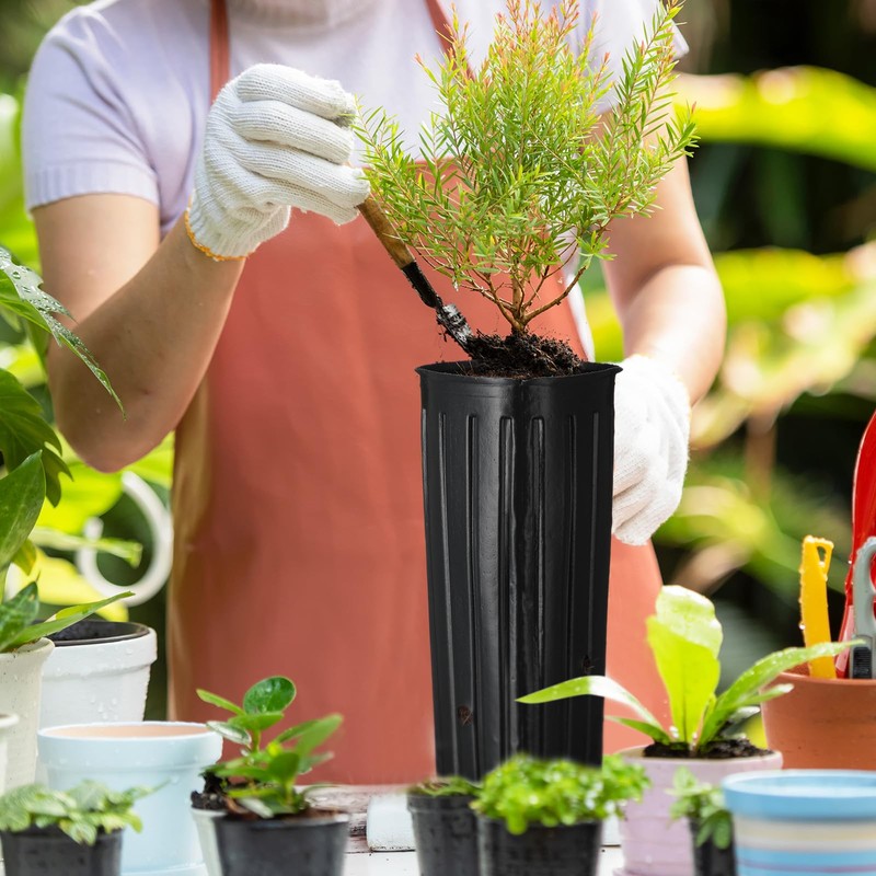 Hushee 200 Pcs Tall Tree Pot 12" Plastic Deep Plant
