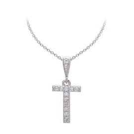 Paialco Initial Letter T Pendant Necklace for Women, White Gold Plated