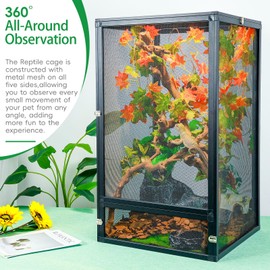 BINANO 45 Gal Detachable and Foldable Reptile Butterfly Cage Terrarium, 360° Observation, Airflow, Interaction in Gecko Tank for Crested Geckos, Leopard Geckos, Chameleons, Bearded Dragons
