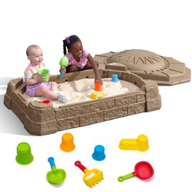 Step2 Naturally Playful Sandbox II, Kids Sand Activity Sensory Play Pit, Summer Outdoor Toys, 7 Piece Water Toy Accessories, for Toddlers 1+ Years Old