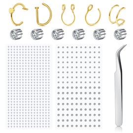 MODRSA Fake Nose Ring Fake Nose Piercing Gold Fake Lip Ring Fake Lip Piercing Fake Septum Faux Nose Rings for Women Clip on Nose Ring Hoops Fake Nose Stud Stick on Face Jewels Gems Fake Face Piercing