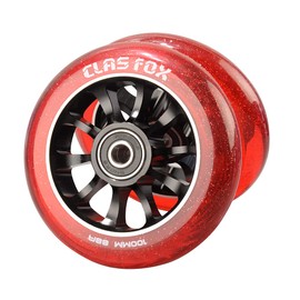 CLAS FOX Pro Scooter Wheels 100mm One Pair Scooter Wheels Transparent Sparkle PU with ABEC-9 Bearings CNC Metal Core (2pcs) (Red)