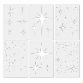 QIHAWN 6Pcs PET Star Stencils, 20x15cm Reusable Painting Templates
