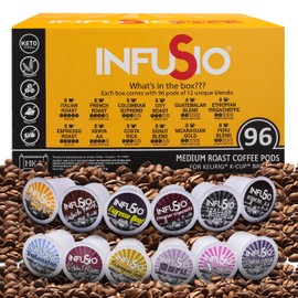 InfuSio Coffee Pods Variety Pack – 96 Count, 12 Sophisticated Medium & Dark Roast Blends, Crafted Blends Collection – Premium Single-Serve Coffee, Compatible with Keurig K-Cup 2.0 Brewers