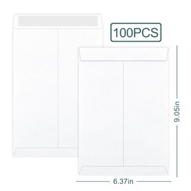 100 Pack 6 X 9 Inches Catalog Envelopes, White Catalog Mailing Envelopes, Self Seal Manila Envelopes for Mailing, Storage, Office, Invitation, Home