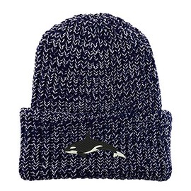 Trendy Apparel Shop Orca Killer Whale Long Cuffed Thick Ribbed Knit Beanie - Navy White