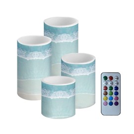 NETILGEN Flameless LED Candles Electric Candle Set with Remote Timer Color Changing Control Long Lasting for Table Centerpiece Home Indoor Coastal Decoration Set of 4, Beach Light Blue