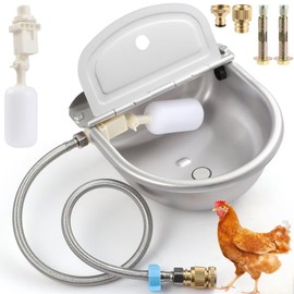 Automatic Chicken Waterer,304 Stainless Steel Metal Auto Waterer Rolling No Spill Water Dispenser with 2 Float Valves and Drainage Hole,Self Refilling Watering System Bowl for Chicken,Duck,Poultry