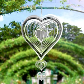 Heart Reflective Wind Spinner Set, Double-Sided Holographic Bird Reflector Discs Stainless Steel Keep Birds Away Devices for Outdoor Yard Window Garden Hanging Decoration