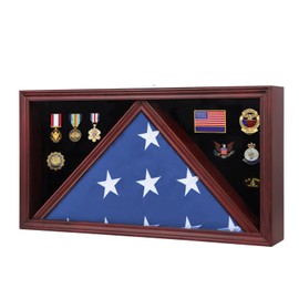 Sboitflmm Large Burial Flag Display Case - American Solid Wood Military Shadow Box With Tempered Glass and Certificate Holder, Fits 5' X 9.5' Folded Flag, Mahogany Rectangle