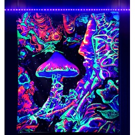 ADDWel Blacklight Mushroom Tapestry, Fantastic Upright Tapestry Glow In The Dark, UV Reactive Black Light Tapestries Posters Wall Hanging for Backdrop Bedroom Dorm Living Room Decor(50"x60")