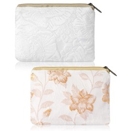 2 Pcs Embroidery Small Makeup Bags for Purse, Mini Portable Cosmetic Bags for Women, Coin Lipstick Storage Pouch, Zipper Organizer Holder, 4.72"*3.93"